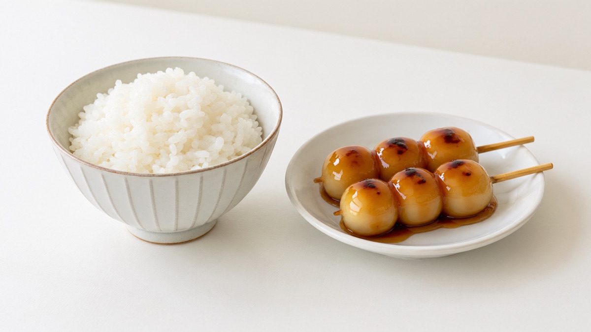 ご飯お茶碗1杯と、みたらし団子2本(イメージ)